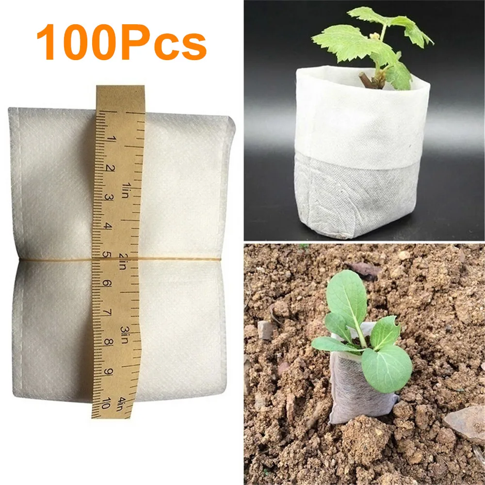 

100PCS Seedling Plants Nursery Bags Organic Biodegradable Grow Bags Fabric Eco-friendly Ventilate Growing Planting Bags