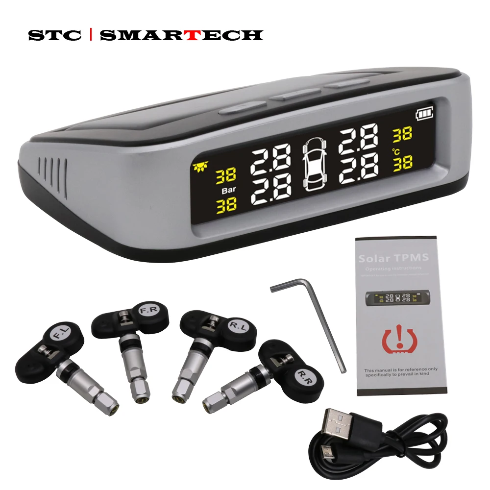SMARTECH TPMS Солнечный автомобильный датчик давления в шинах с ЖК дисплеем система