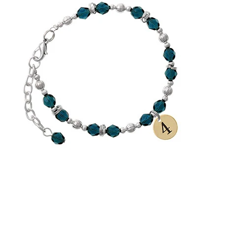 Goldtone Disc 1/2 ''Number-4-Navy браслет с голубыми бусинами |