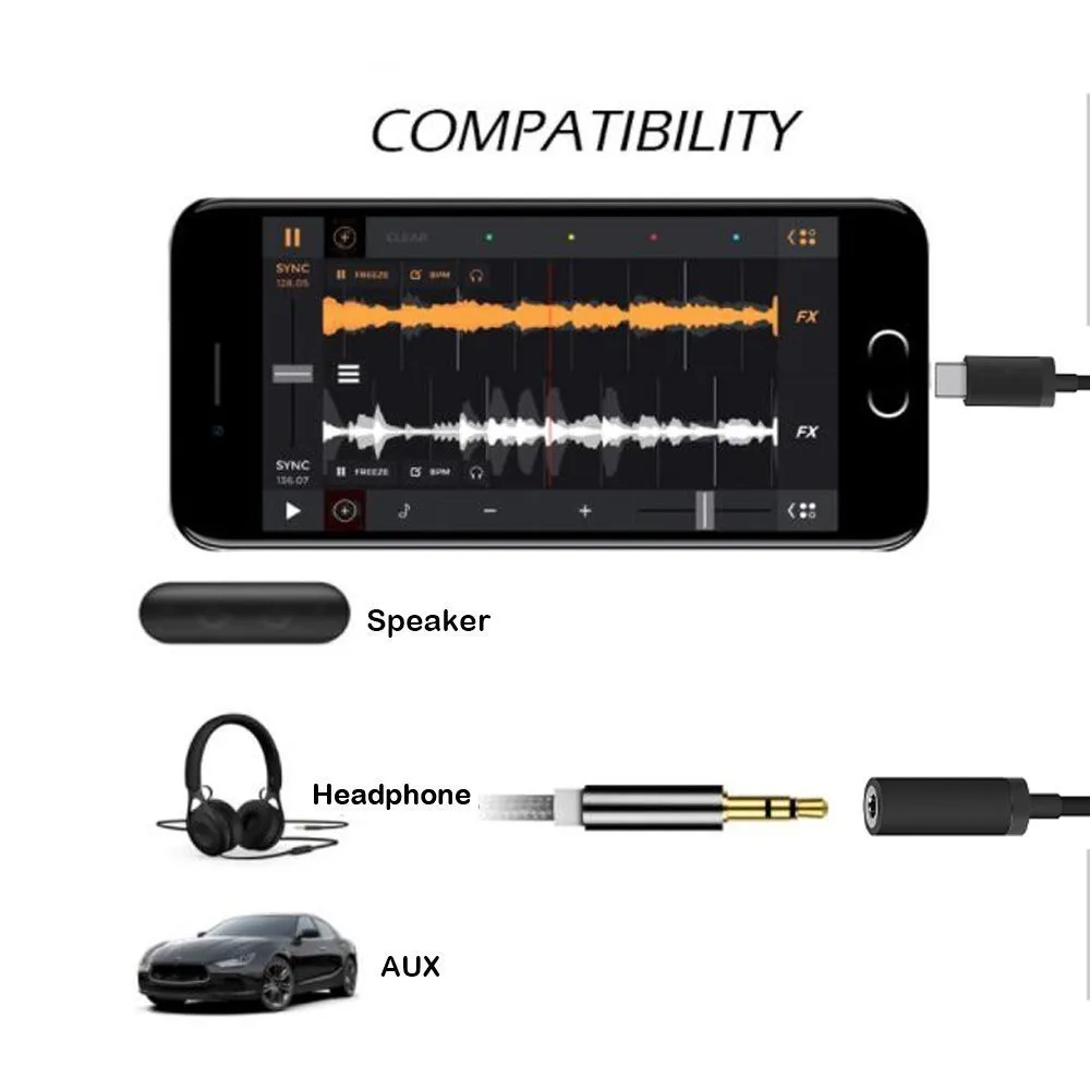 USB Type C To 3.5mm Audio Adapter Type-C to Aux Cable Headphone Jack for Google Pixel 2 HTC U11 Huawei Mate 10 Pro |