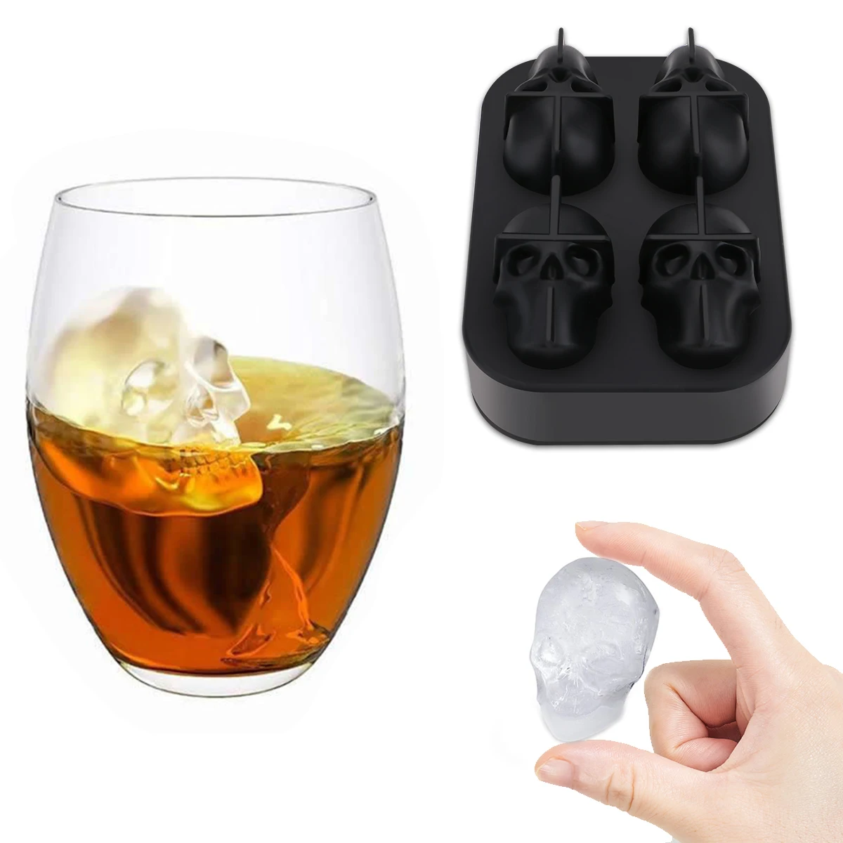 

3D Skull Shape Ice Cube Maker Mold Silicone DIY Bar Party Ice Cube Tray Mould Cool Whiskey Cocktail Ice Cream Chocolate Tools