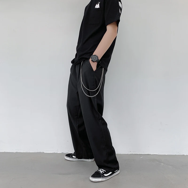 2019 Men's Western-style Trousers Wide Leg Pants Leisure Male Suit Loose Chain Decoration Black Color Casual M-2XL |