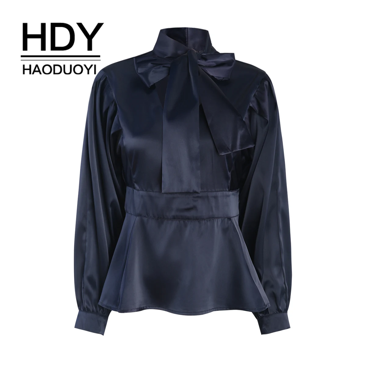 HDY Haoduoyi черная рубашка с бантом свободная дышащая открытой спиной модная