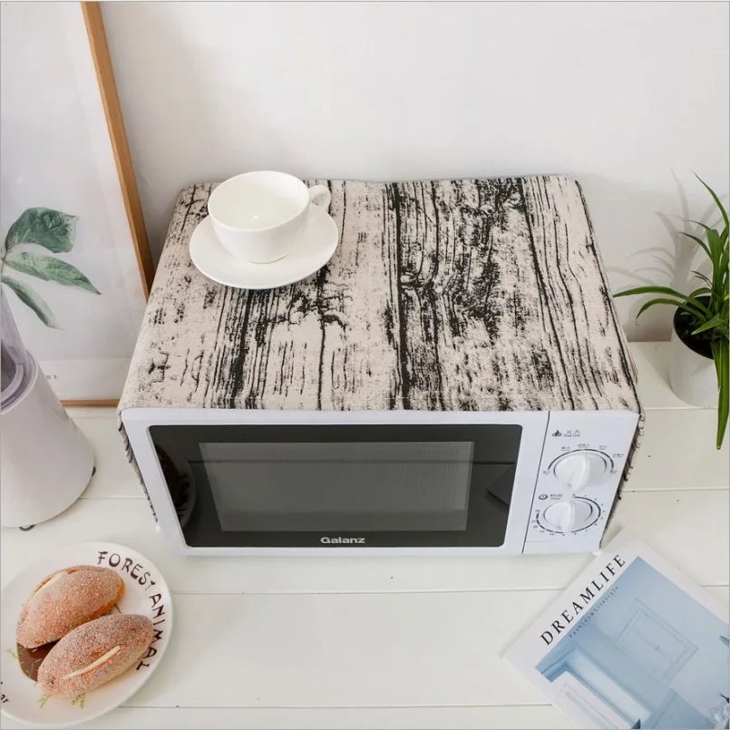 New Microwave Oven Covers Wood Grain Asian Cotton And Linen Cover Dust Washing Machine Accessories | Дом и сад
