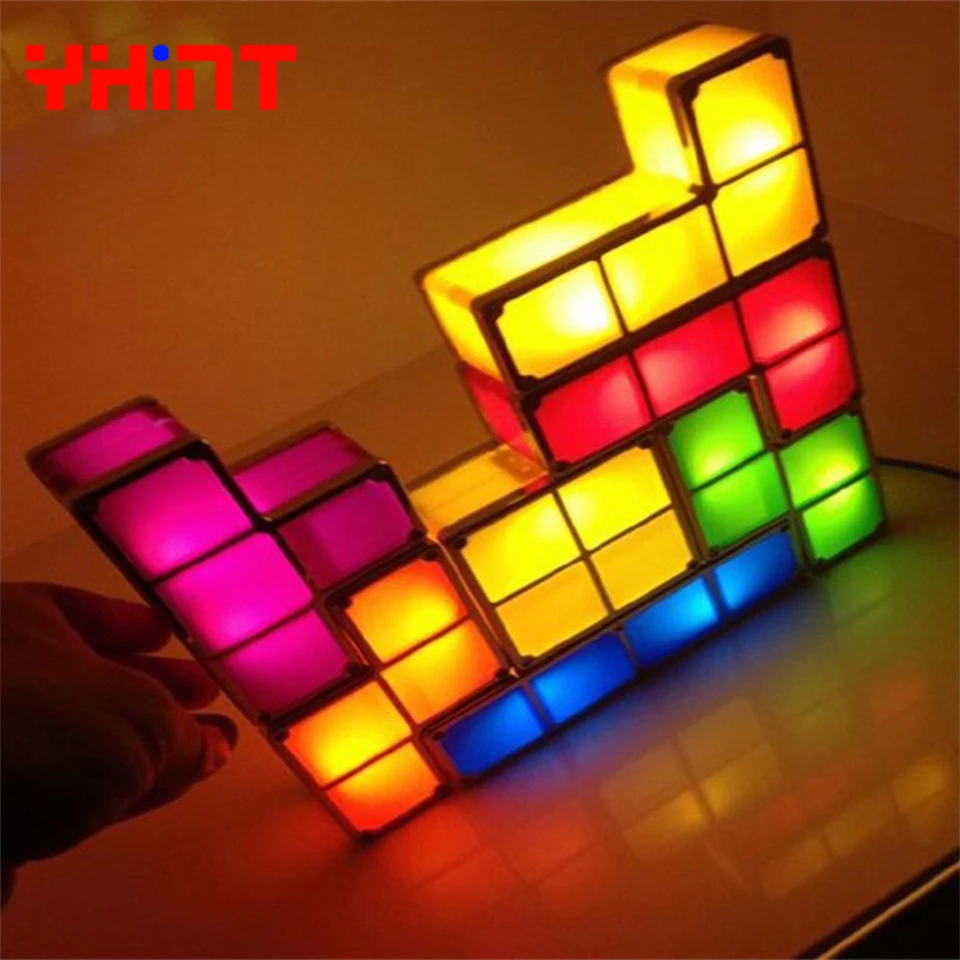 DIY тетрис лампа головоломка свет Штабелируемый LED Настольная конструктивный блок