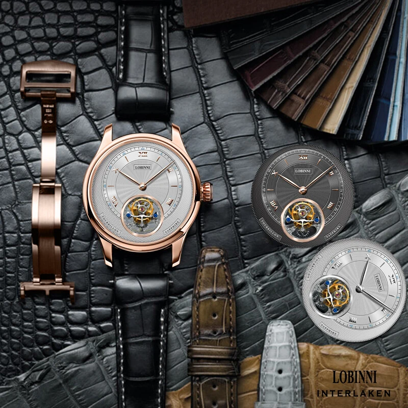 Switzerland LOBINNI Роскошные Брендовые Часы для мужчин Tourbillion автоматические