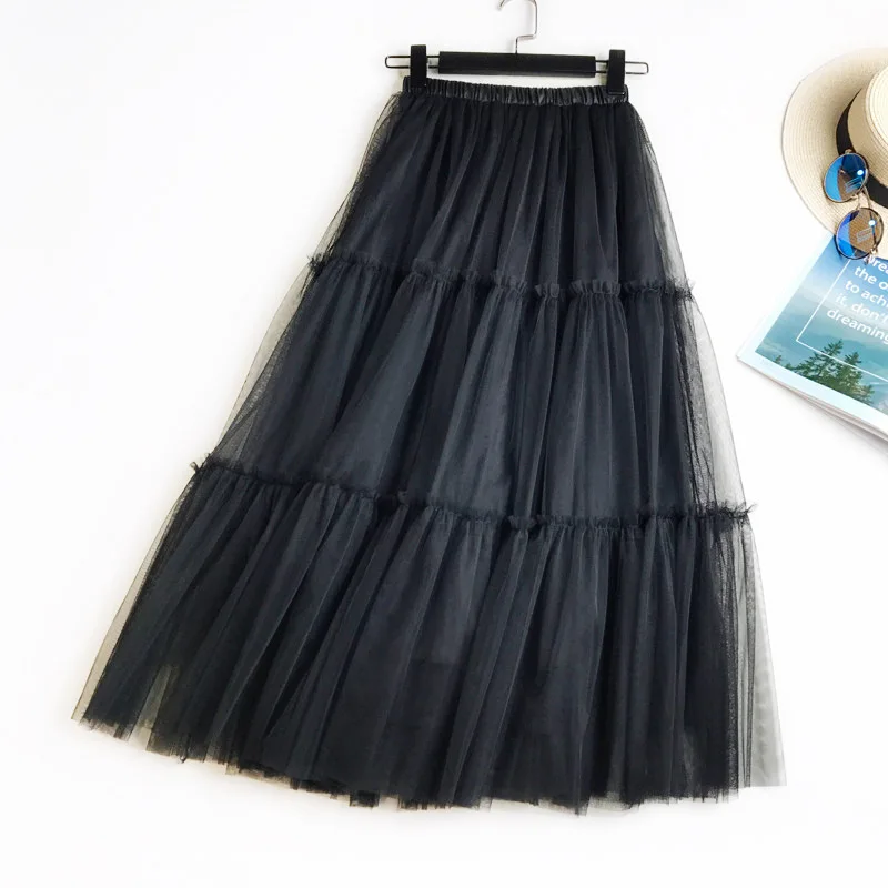 Женская Весенняя Милая Кружевная плиссированная трехъярусная юбка-пачка из тюля