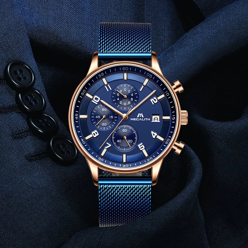 MEGALITH мужские роскошные часы модные водонепроницаемые спортивные наручные