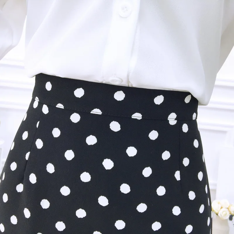 

2019 spring chiffon shirt & retro wave point skirts two-piece women clothes clothing set vestido design girl suit