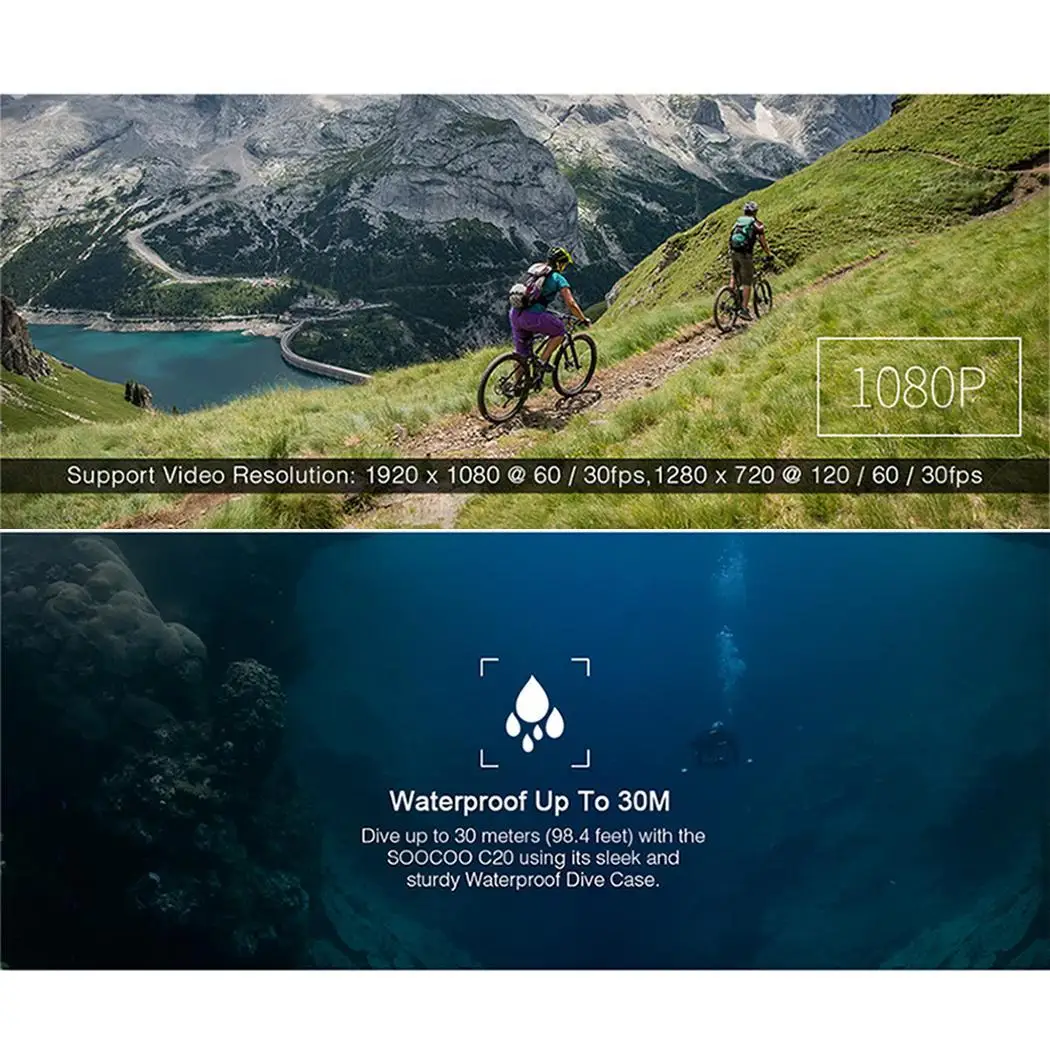 SOOCOO C20 WIFI 1080P 60fps HD экшн Камера спортивная DV Водонепроницаемая 170 широкоугольная 2 0