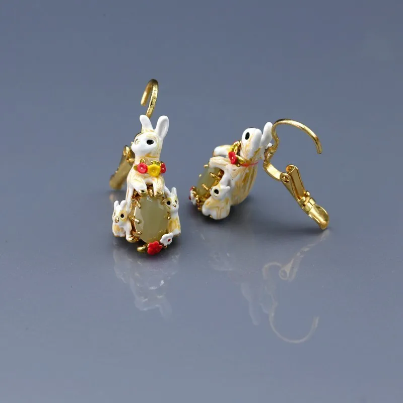 Enamel Glaze Plush Colored Earrings Three Only Leveret Rabbit Family Jewel Ear-hook | Украшения и аксессуары
