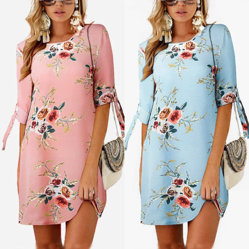 Летние пляжные платья 2019 шифон цветочный принт платье для женщин Boho Половина