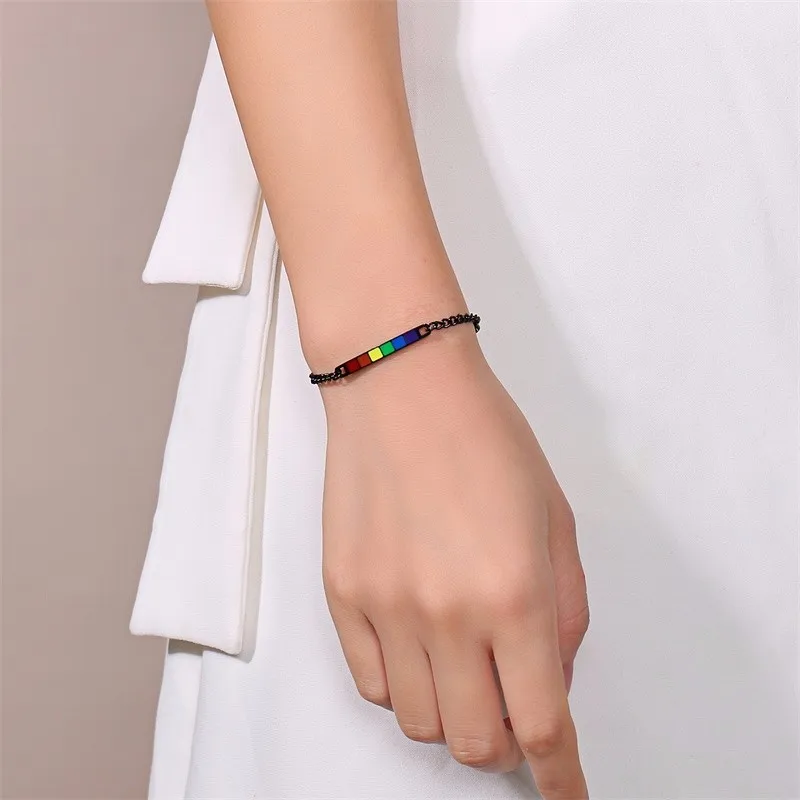 Vnox модные радужные браслеты для женщин из черной нержавеющей стали LGBT Jewels |