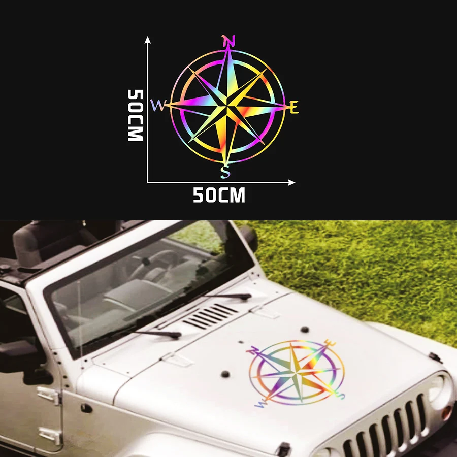 

50cm*50cm Art Design Vinyl NSWE Compass Car Stickers 3D Reflective Color Decals Travel Wanderlust Direction