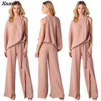 european fashion sexy women solid jumpsuits pants suits chiffon tops flare pants sets two pieces set xnxee