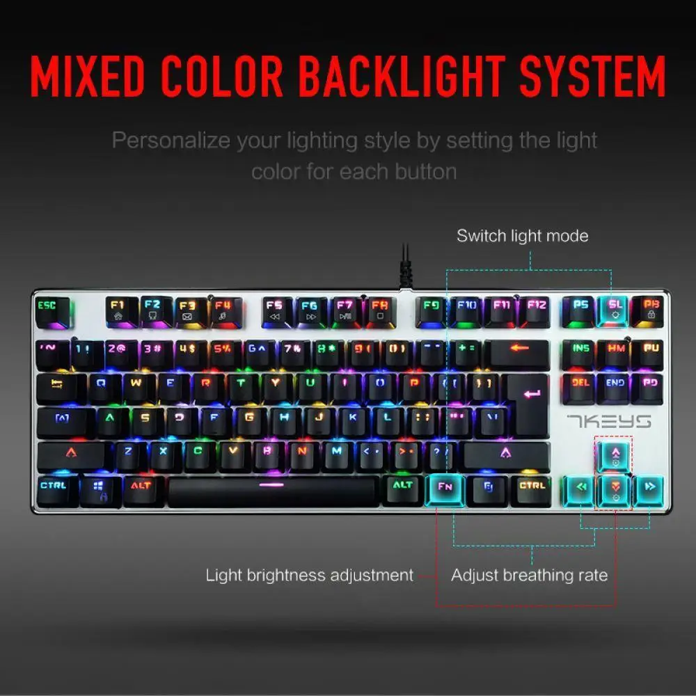 Игры Механическая клавиатура 87 клавиши Настоящее RGB синий переключатель
