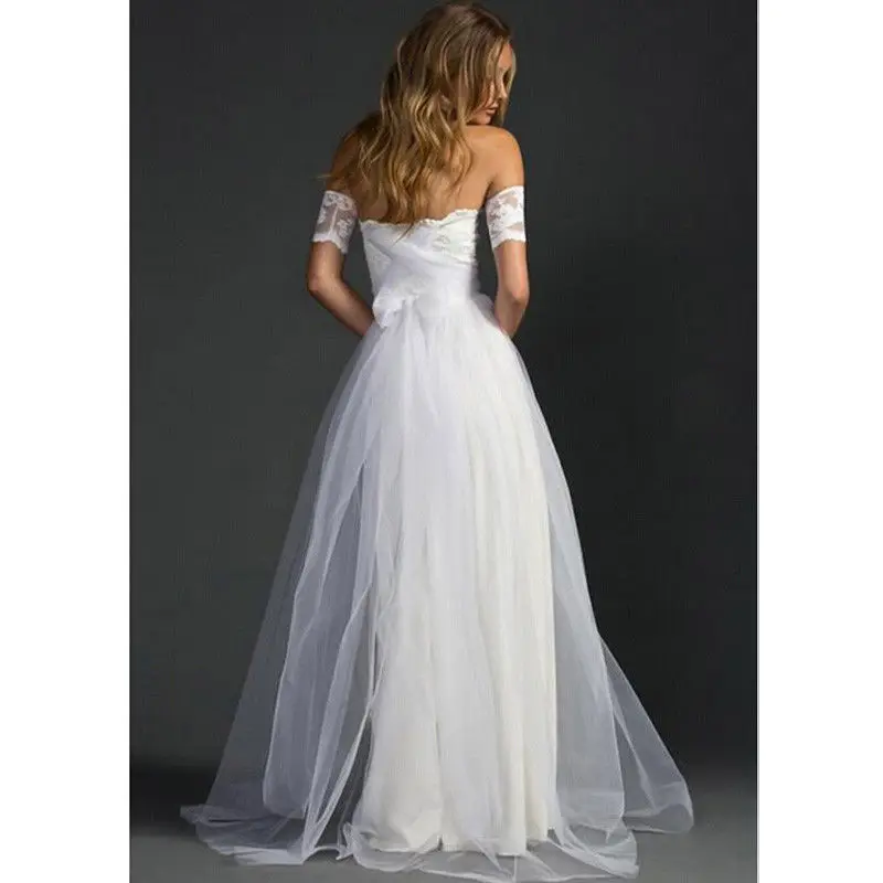 Женское кружевное платье с вырезом лодочкой белое длинное коротким рукавом и