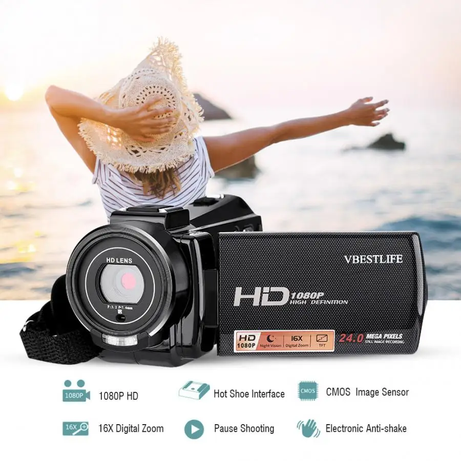 VBESTLIFE V7PLUS 1080P HD широкоугольная Цифровая видеокамера с 3 дюймовым | Любительские видеокамеры -33005056195