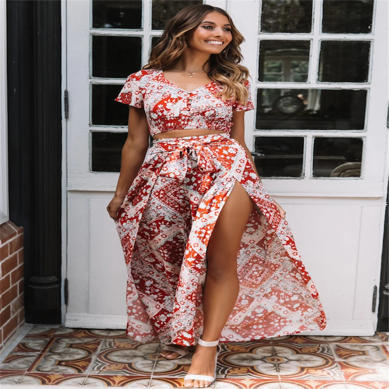 Новые женские длинные брюки Boho с высокой талией цветочным принтом свободные