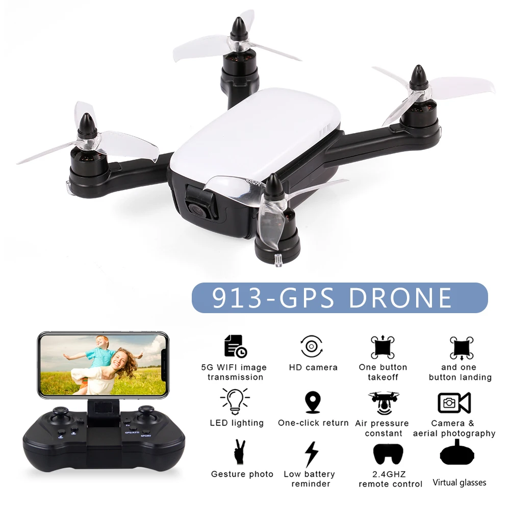 Радиоуправляемый квадрокоптер бесщеточный GPS 913 Wi Fi FPV камера 1080P время полета 13