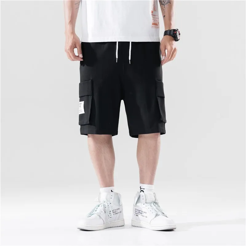 

Men Solid Elastic Casual Loose Fit Cargo Shorts 2019 Summer Casual Multi-Pocket Streetwear Shorts Hip Hop Male Fashion Trousers
