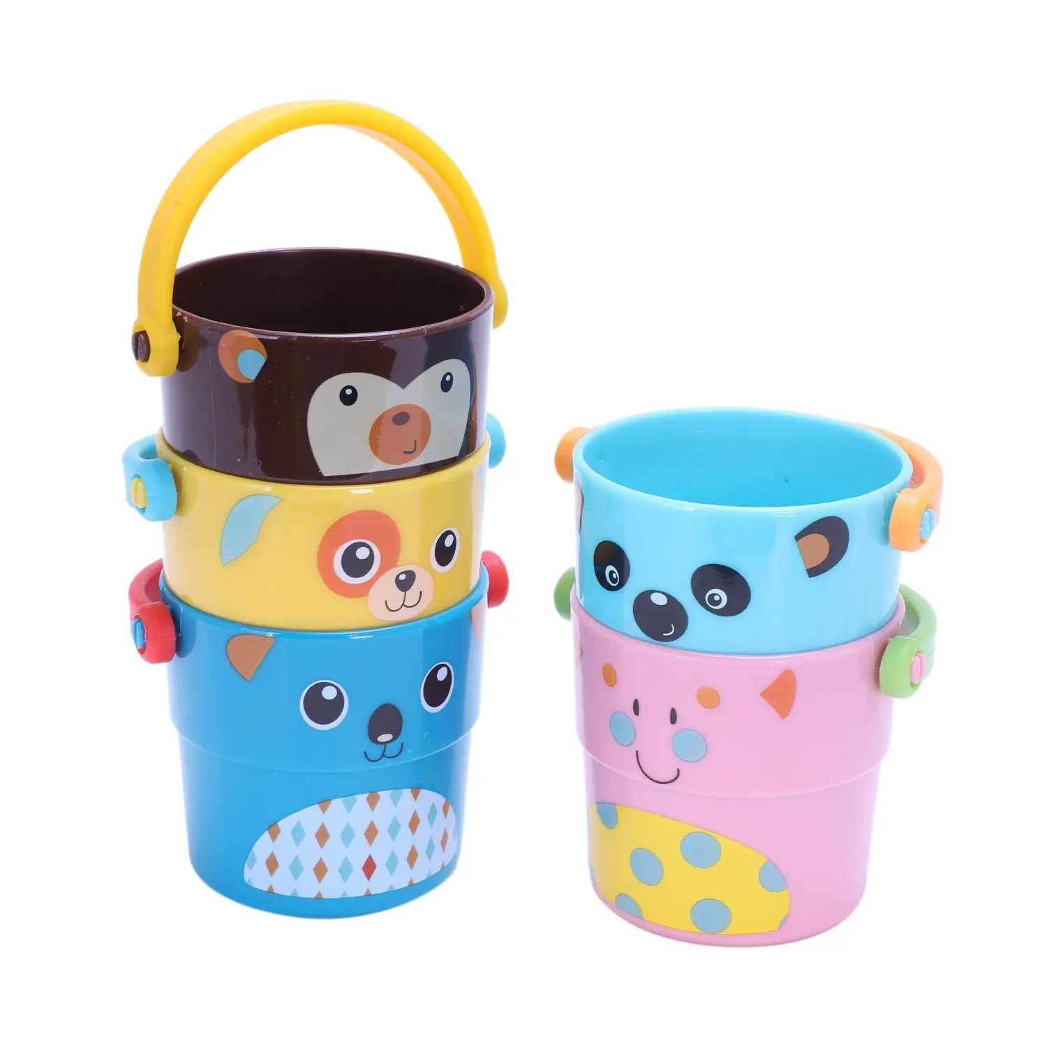 Toddler Bathtime Set Of 5 Zoo Stack And Pour Buckets For Children | Игрушки и хобби