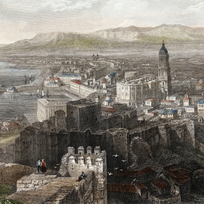 Испании Малага. Общий вид. 1840 стальная гравировка Lalaise плакат печать (36x24)|Таблички и знаки| |