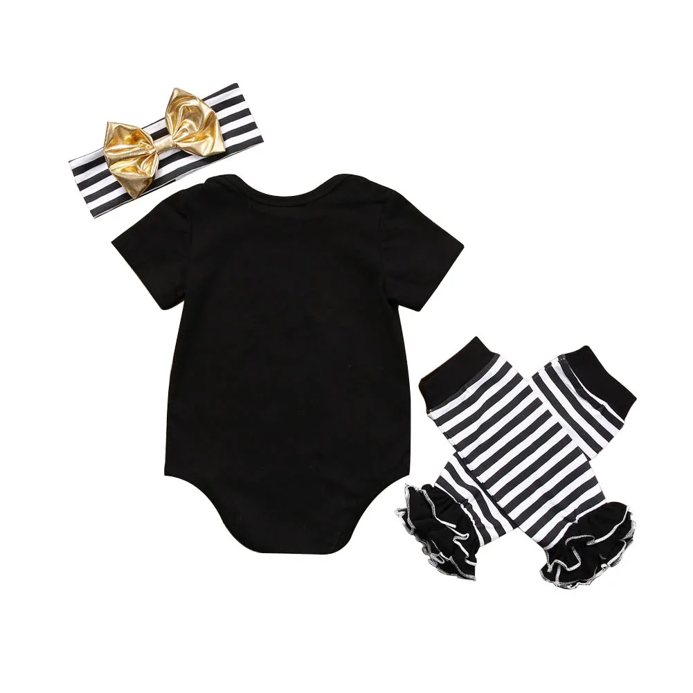 Dad is My Superman Newborn Infant Baby Girls Clothes Short Sleeve Romper Striped Legging Warmer Headwear 3PCS Outfit Clothing | Детская
