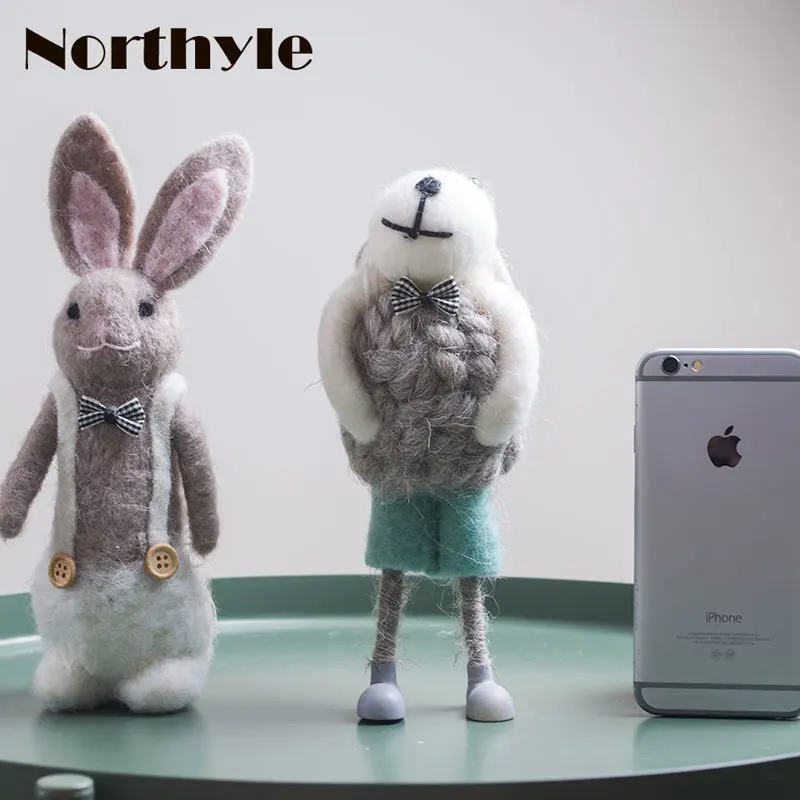 Fleece Rabbit Figurine Home Decoration Wool Bunny Christmas Gift Miniature Party Children's Desk Decoration|Статуэтки и