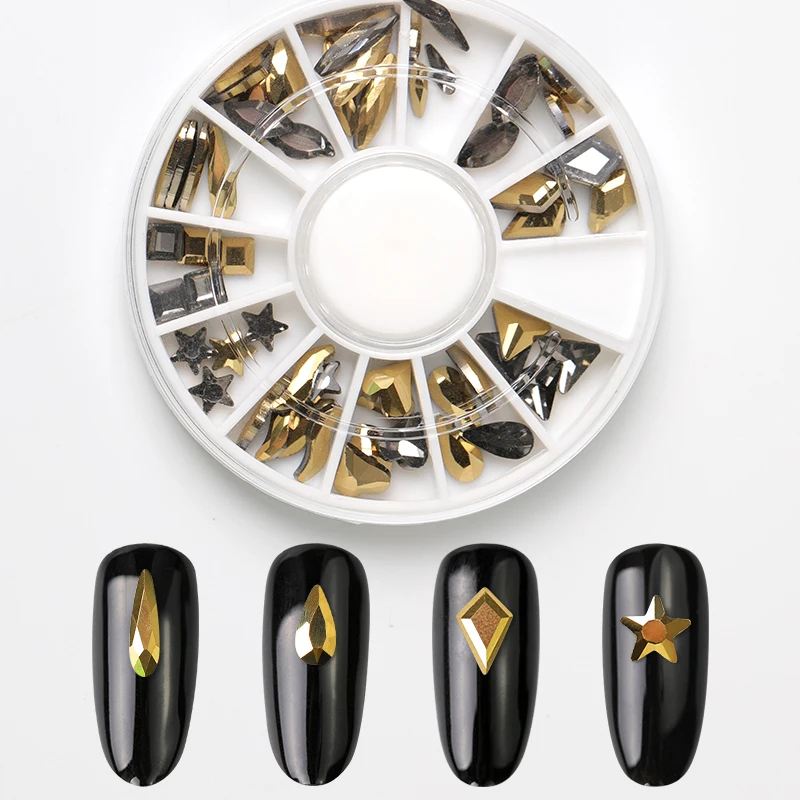 Стразы для дизайна ногтей 1 колесо хрустальные камни стразы Золотая геометрия