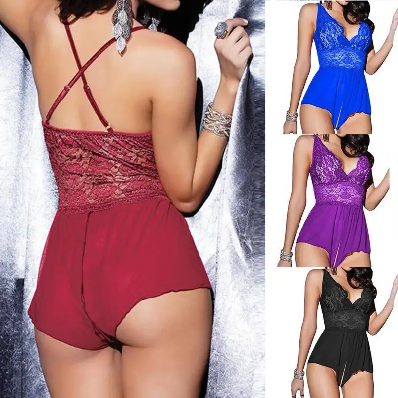 Новая Женская Сексуальная кружевная ночная рубашка с V образным вырезом мини