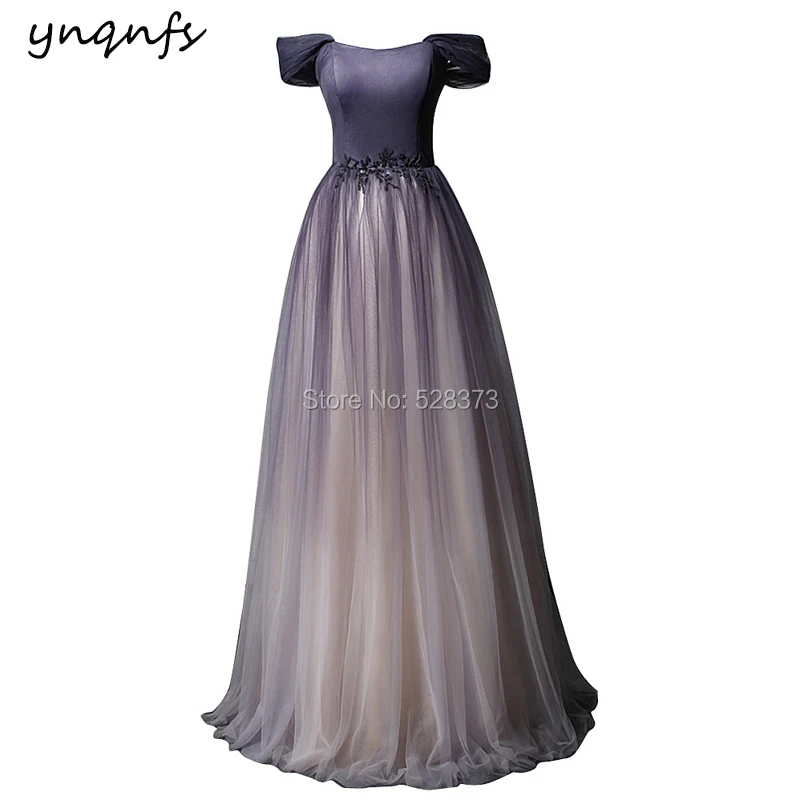 

YNQNFS Gradient Soft Tulle Elegant Off Shoulder Vestido De Festa Longo Robe Formal Dress Mother of the Bride Dresses MD370
