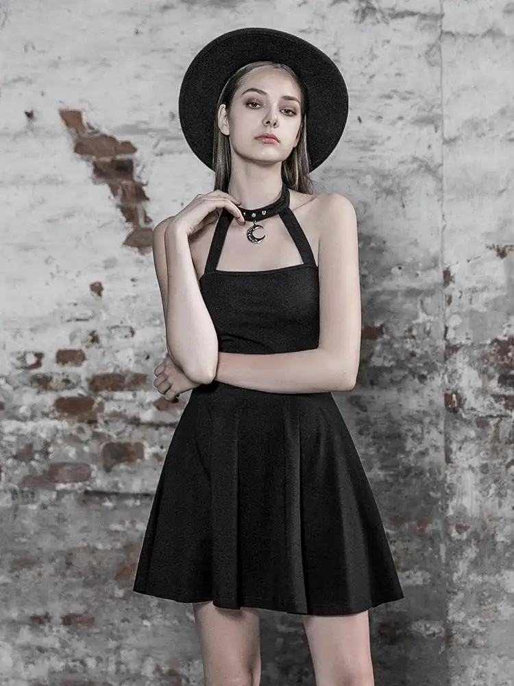 Женское платье в стиле панк PQ509LQ с открытой спинкой и лямкой через шею|Женские