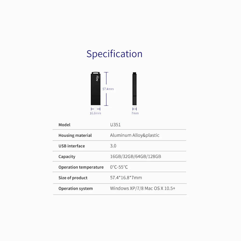 Флеш накопитель Netc U351 USB 128 16 ГБ 32 64 ГБ|USB флэш-накопители| |