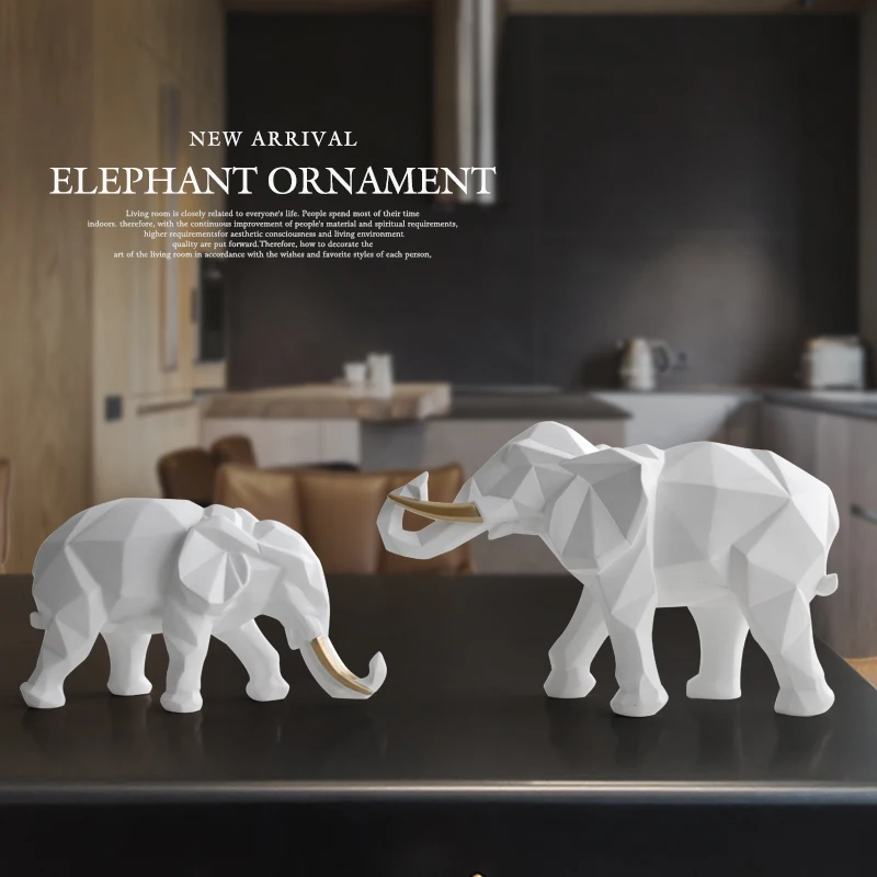 elephant figurine 2set resin for home office hotel decoration tabletop animal modern craft india white elephant statue decor free global shipping
