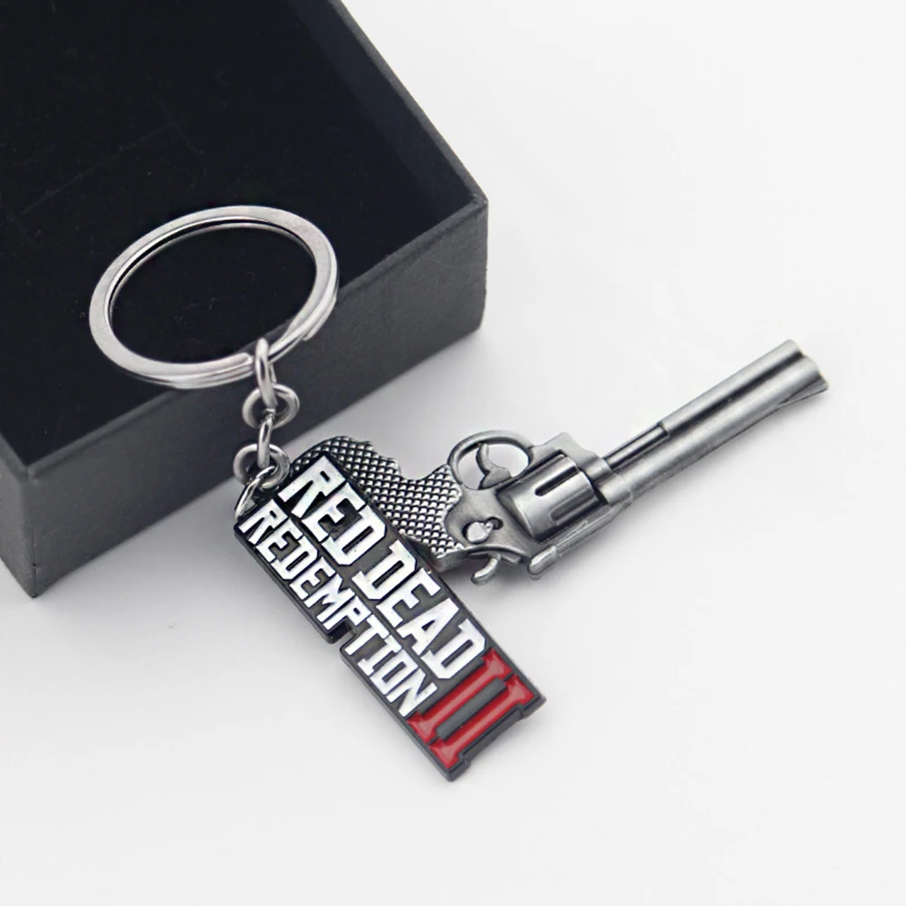 

New Game Guns Keychain pendant Jewelry Souvenirs Gift Red Dead Redemption 2 Video Game Keychain 3D Gun Model Logo Keyring