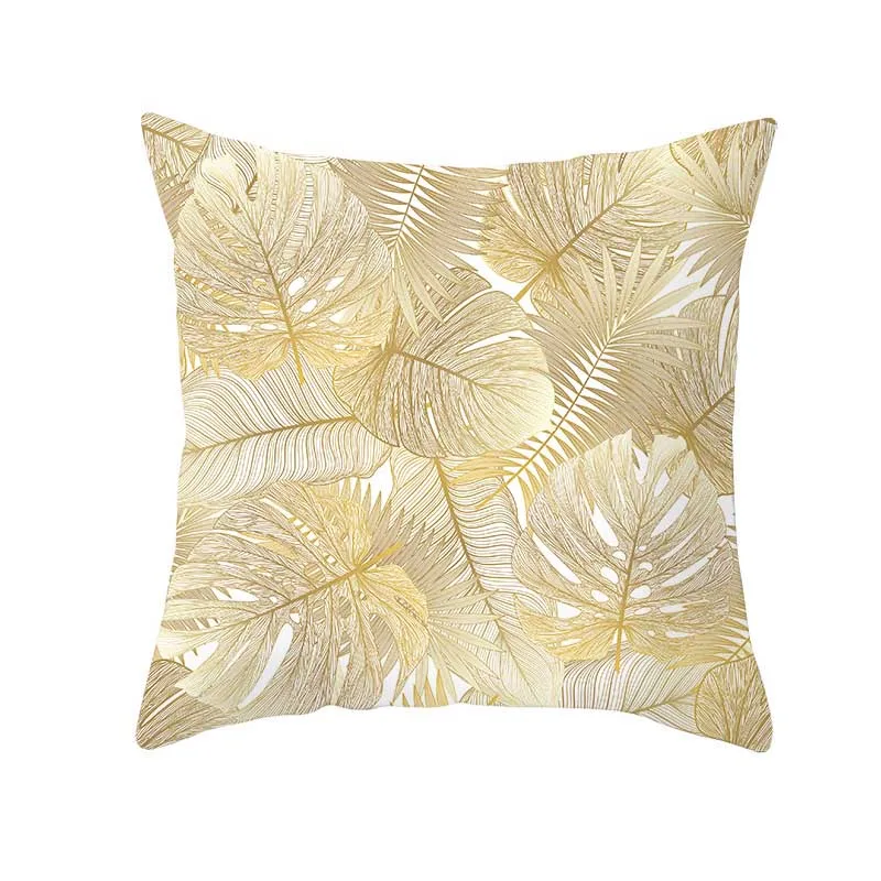 

Hot Tropical Golden Leaf Flower Pillowcase Polyester Cushion Cover Throw Pillow Decorative Cushions Home Decor Pillow Covers