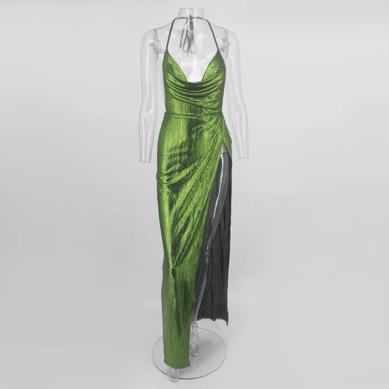 DRESSMECB женское сексуальное макси платье спагетти ремень открытая спина осеннее