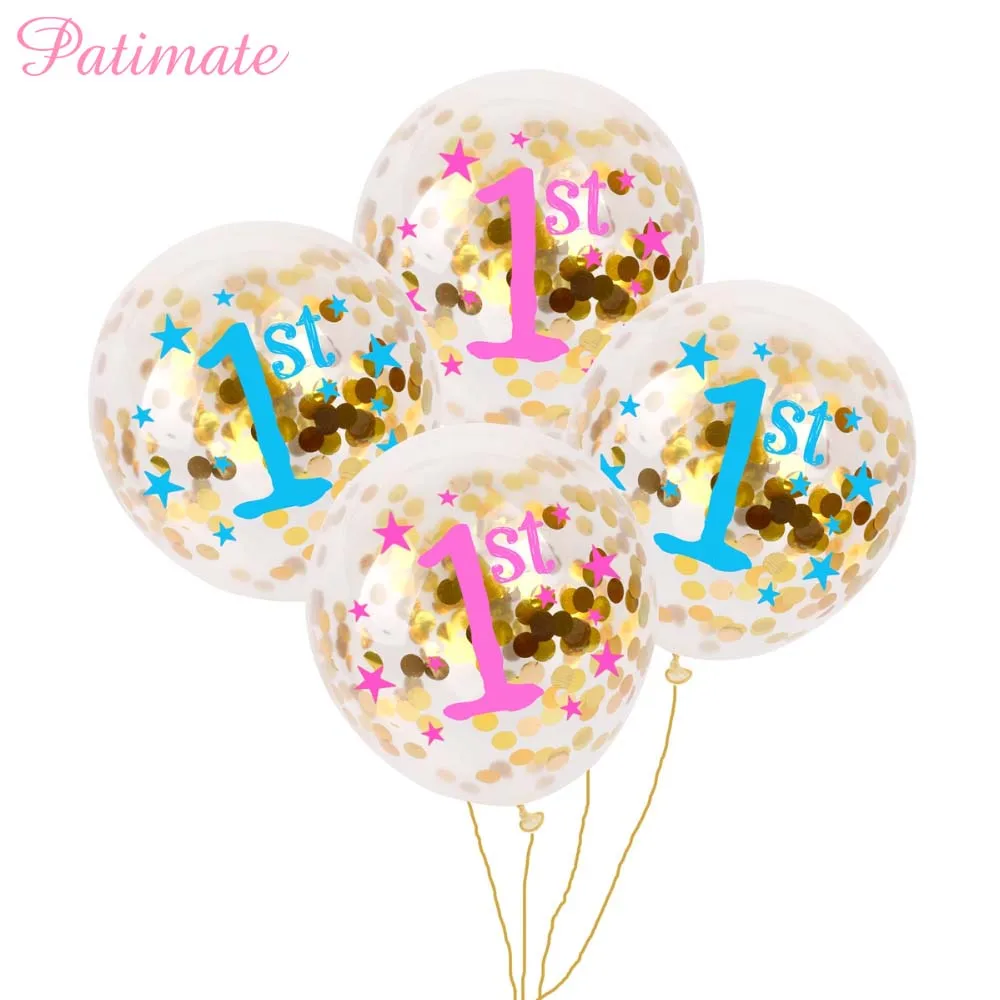 PATIMATE 1st на день рождения для мальчиков синий шары свечи &quotHappy Birthday&quot торта