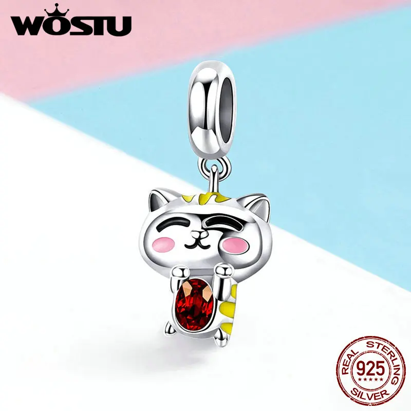 WOSTU, новинка, 925 пробы, серебряный, милый кот, шарм, бисер, подходит для оригинального браслета и браслета, кулон, бусины для изготовления ювелирных изделий CTC049