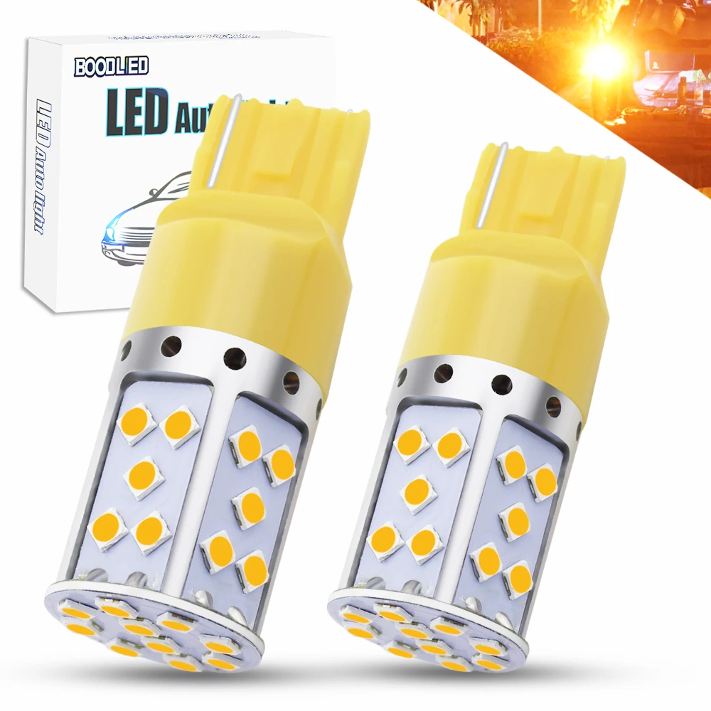 T20 7440 WY21W светодиодные лампы 35 SMD 3030 янтарные желтые огни Авто Обратный Стоп
