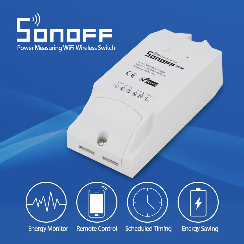 Умный Wifi переключатель Sonoff Pow R2 с измерением энергопотребления в реальном