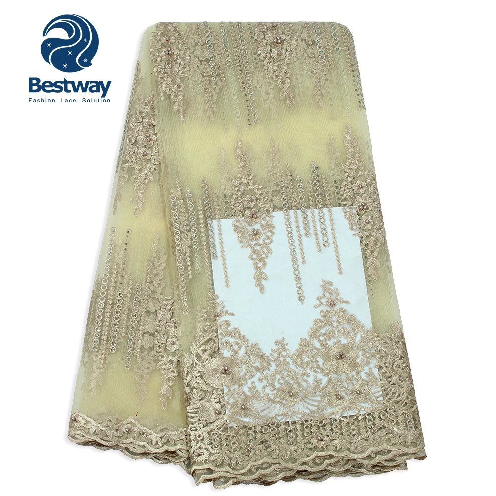 Африканская Тюлевая ткань Bestway Кружевная Сетка вышитая бисером кружевная
