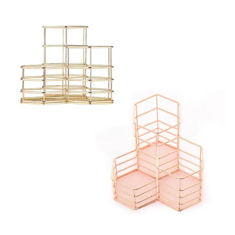 Держатель для кистей макияжа Шестигранная ваза металлическая сетчатая корзина