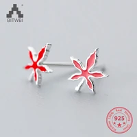 new products s925 sterling silver creative mini red maple leaf blade stud earring fashion jewelry for womem