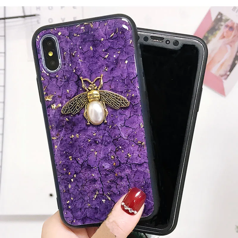 Роскошный чехол для телефона с золотой фольгой Пчелой и мрамором iPhone 7 8 6 Plus X XR XS MAX