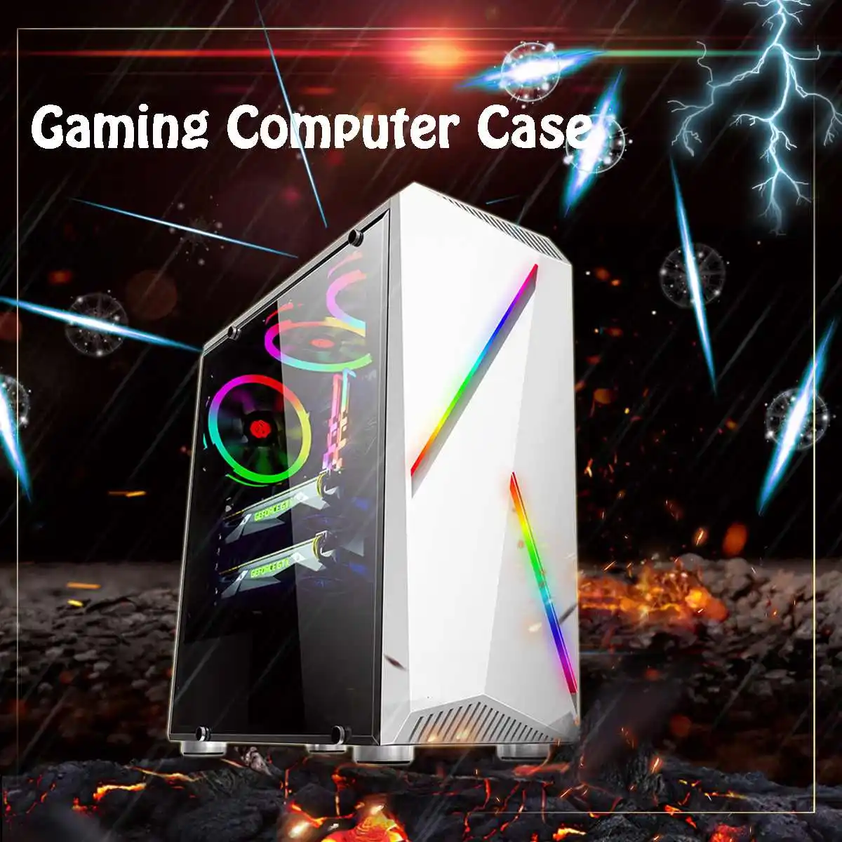 Чехол для компьютера S SKYEE Transparente игровая башня ATX Audio с 2 RGB полосками меняющими