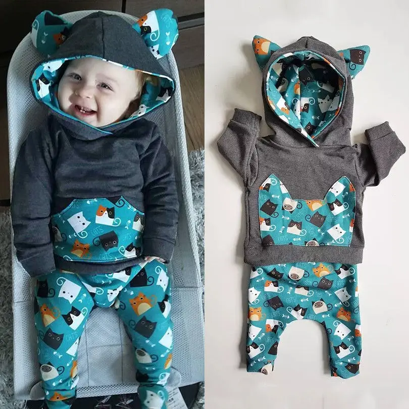 Pudcoco Baby Set 0-24M USA Newborn Kid Boy Girl Clothes Hooded Tops + Pants Outfits Tracksuit | Детская одежда и обувь