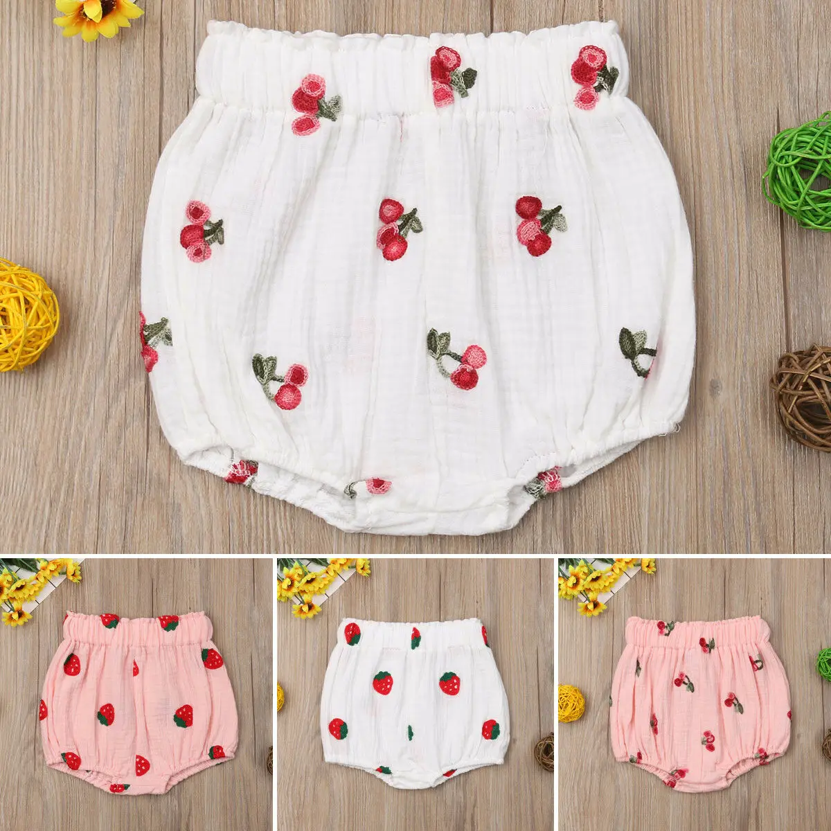 Трусики-шорты для новорожденных с рисунком вишни и клубники | Мать ребенок