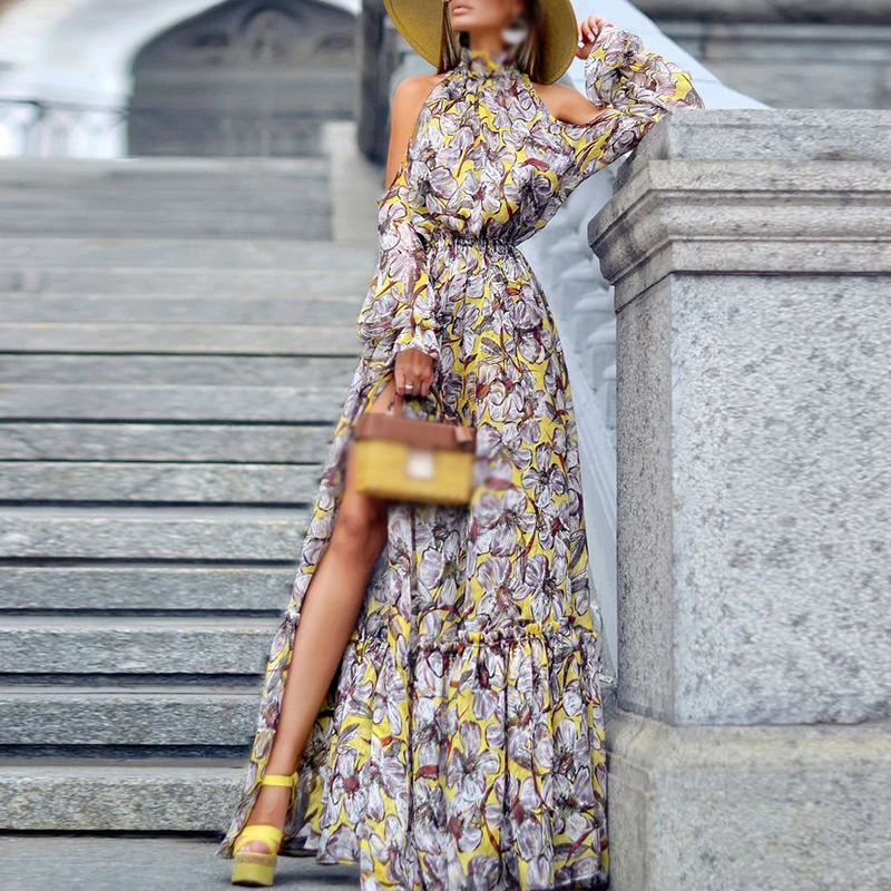 Женские летние платья Бохо Макси платье вечернее с открытыми плечами Сплит